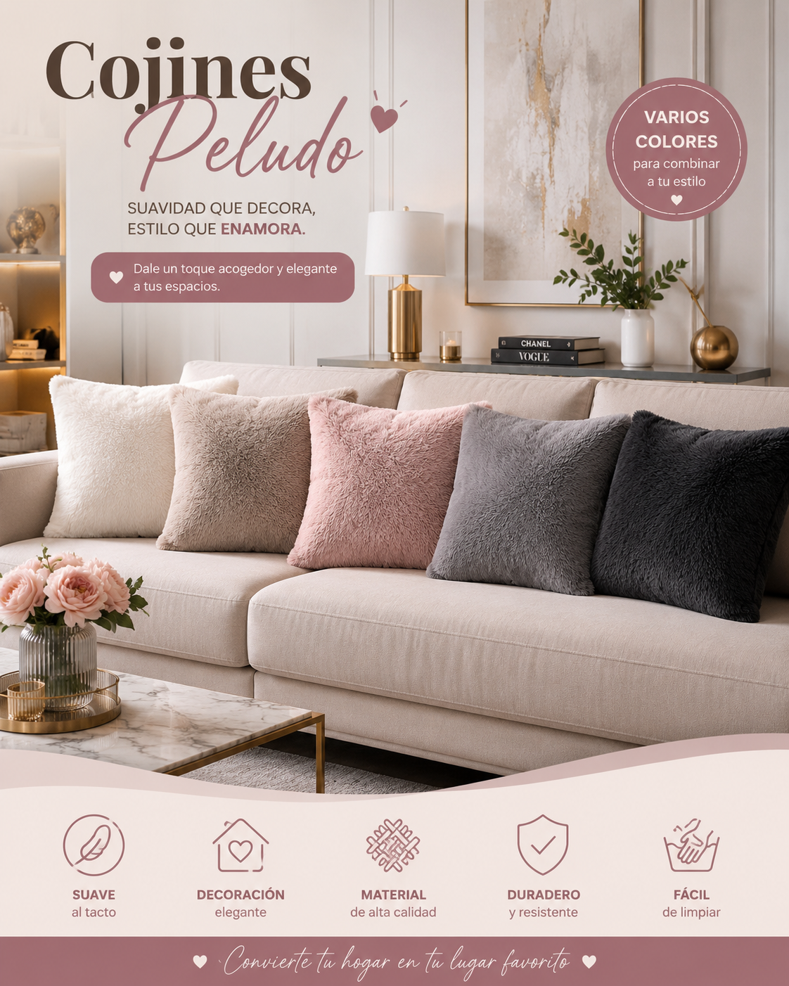 •ALMOHADA PELUDA DECORATIVA•